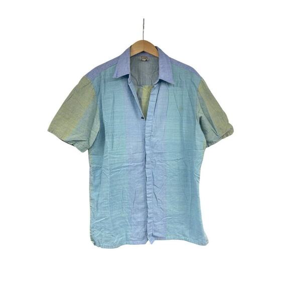 Neeru Kumar Short Sleeve Button Up Shirt Green Blue Colorblock Men’s XL? - Picture 1 of 7